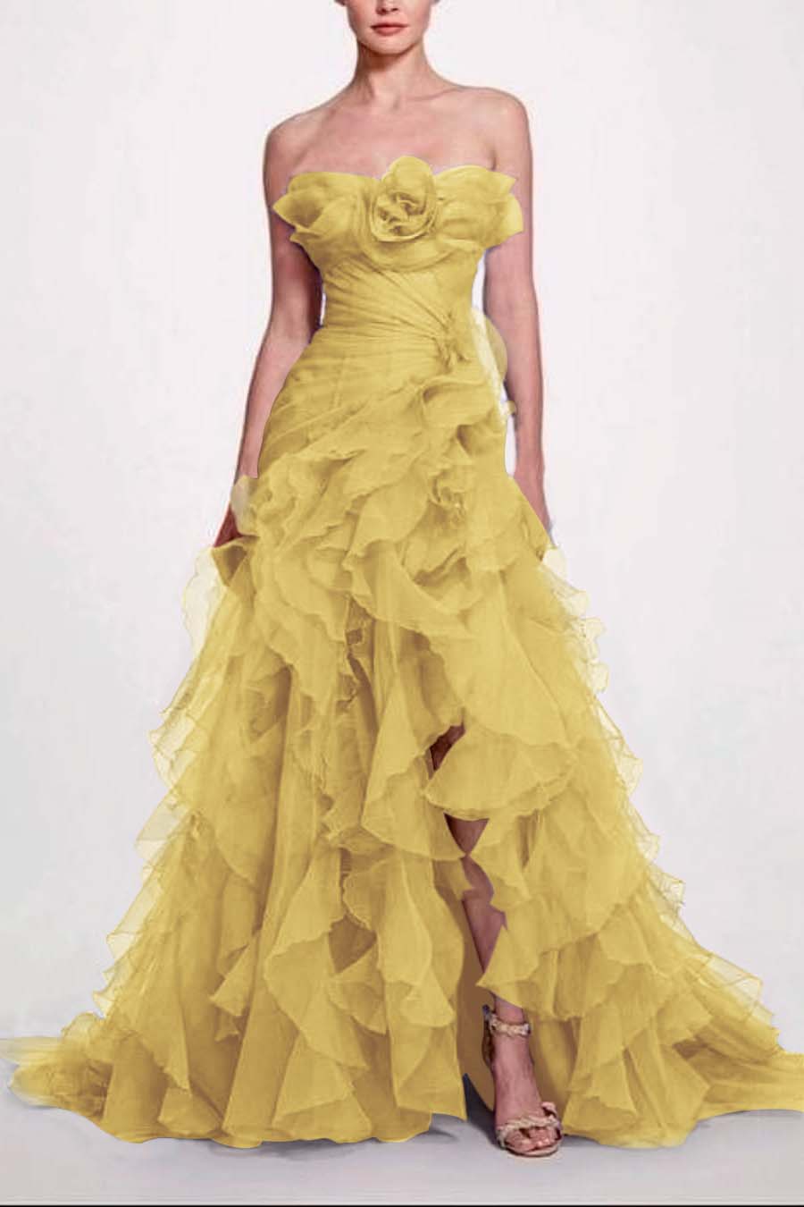 Strapless Sleeveless Long High Split Prom Dress With Pleated XJ0663