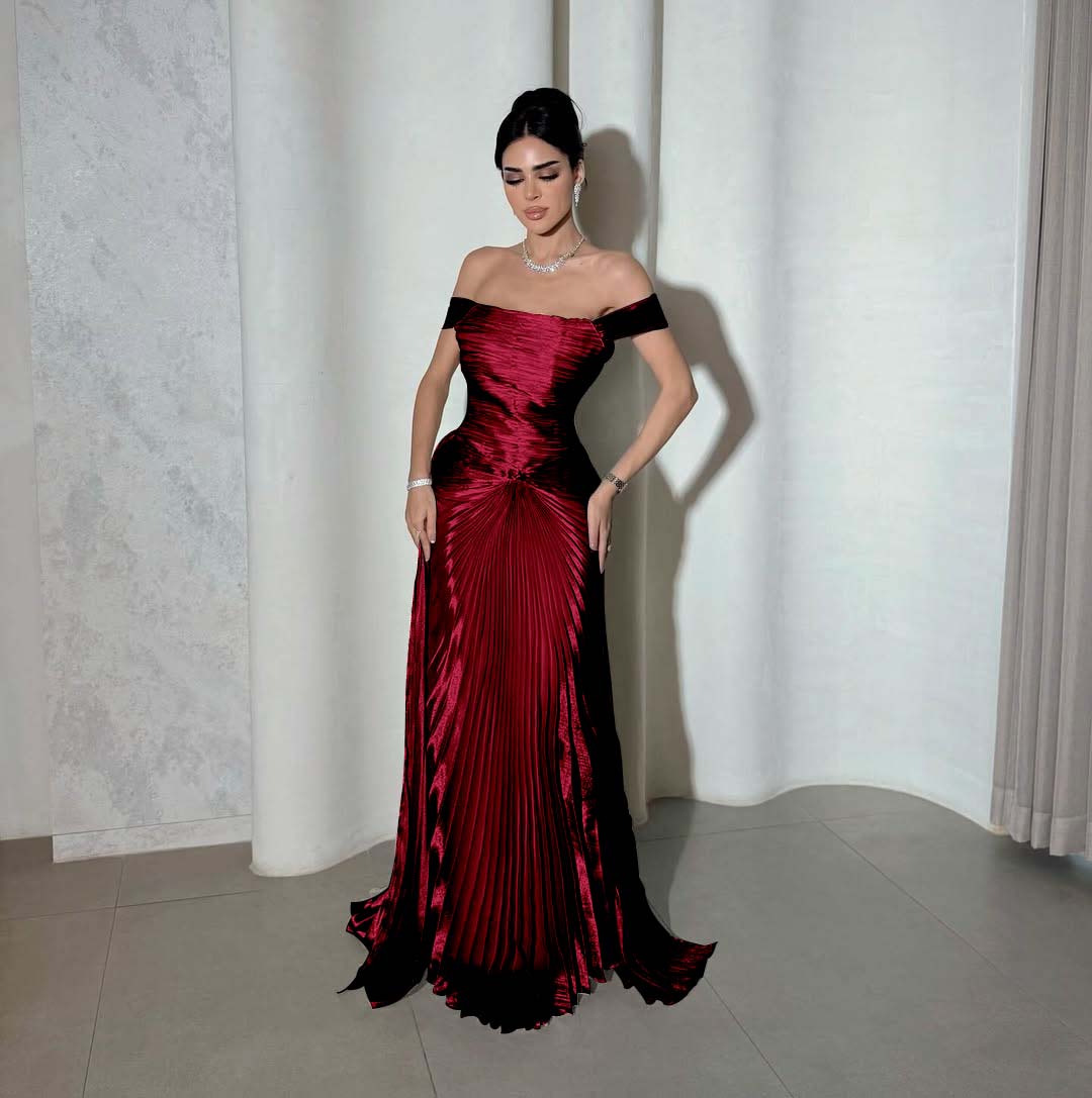 Chic Off the Shoulder Sleeveless Long Prom Dress With Pleated YK0266