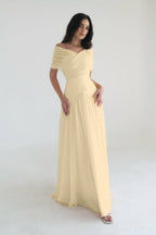 Chiffon Off the Shoulder Sleeveless Long Prom Dress With Pleated WQ0385