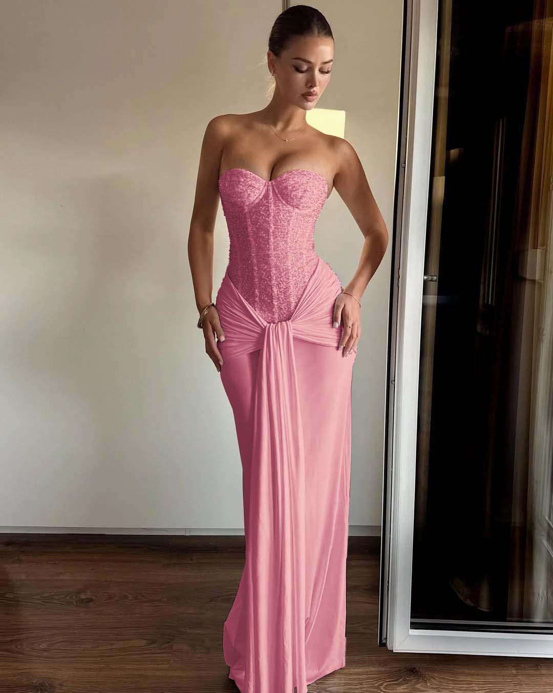 Strapless Sweetheart Sleeveless Long Mermaid Prom Dress With Pleated YK0363