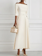 Light Blue Classic Off The Shoulder Half Sleeve A-Line Maxi Dress