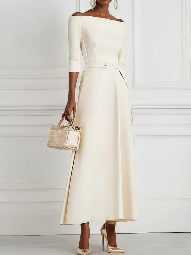 Light Blue Classic Off The Shoulder Half Sleeve A-Line Maxi Dress
