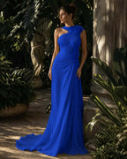 Cocoslly One Shoulder Sleeveless High Waist Long Prom Dress With Rhinstone | Green Chiffon LX0087