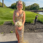 Cocoslly Straps V-Neck Sleeveless High Waist Long Prom Dress With Split | Champage Glod Sequins ZT0893