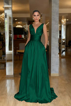 Straps Sleeveless High Waist Long Prom Dress With Pockets Pleated MS0387
