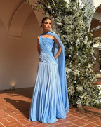 Chic One Shoulder Sleeveless Long Prom Dress With Pleated Shawl WQ0343