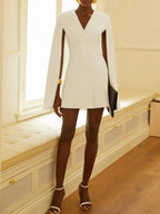 White Buckle Blazer V Neck Sleeveless A-Line Mini Homecoming Dress
