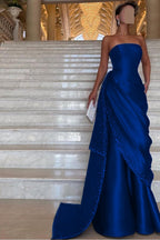 Chic Strapless Sleeveless Long Prom Dress With Pleated Beading WQ0094