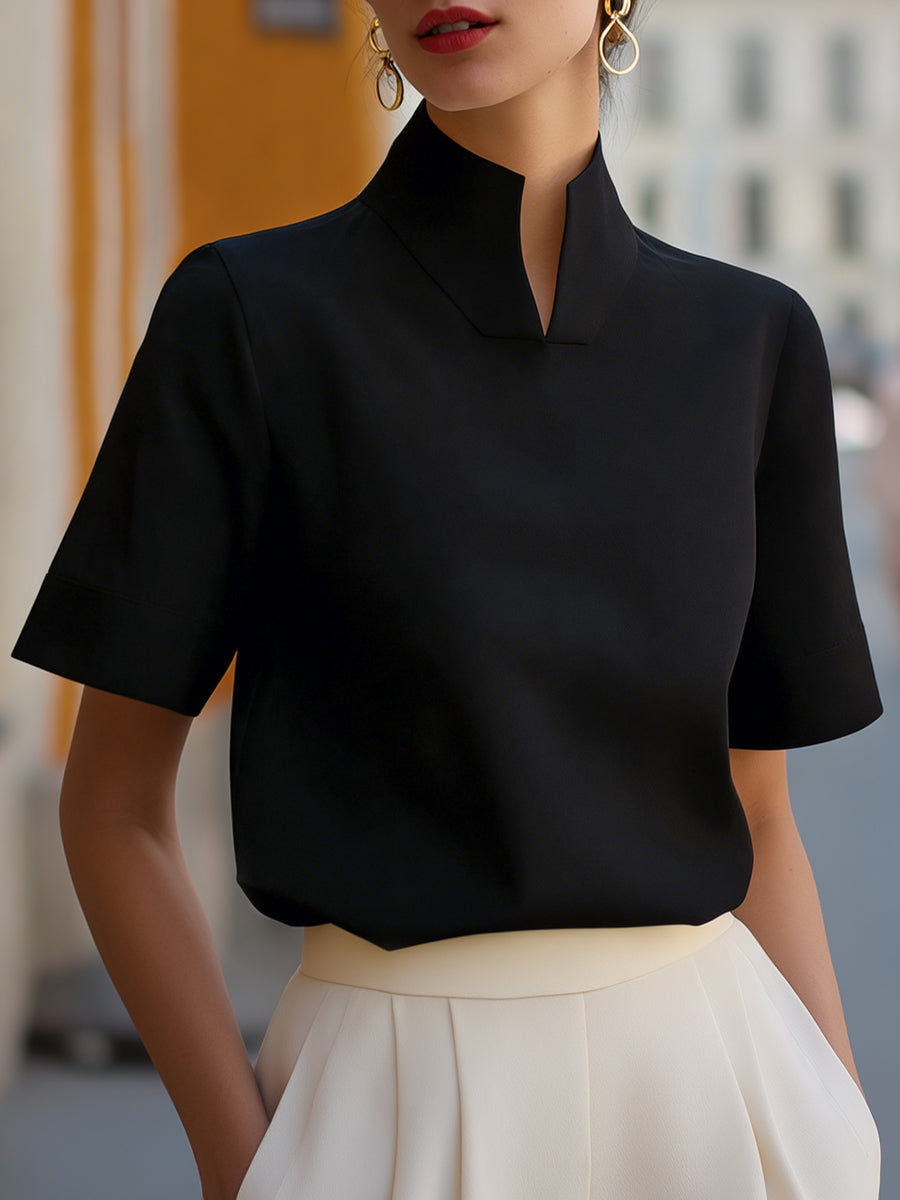 Stand Collar Minimalist Structured Blouse