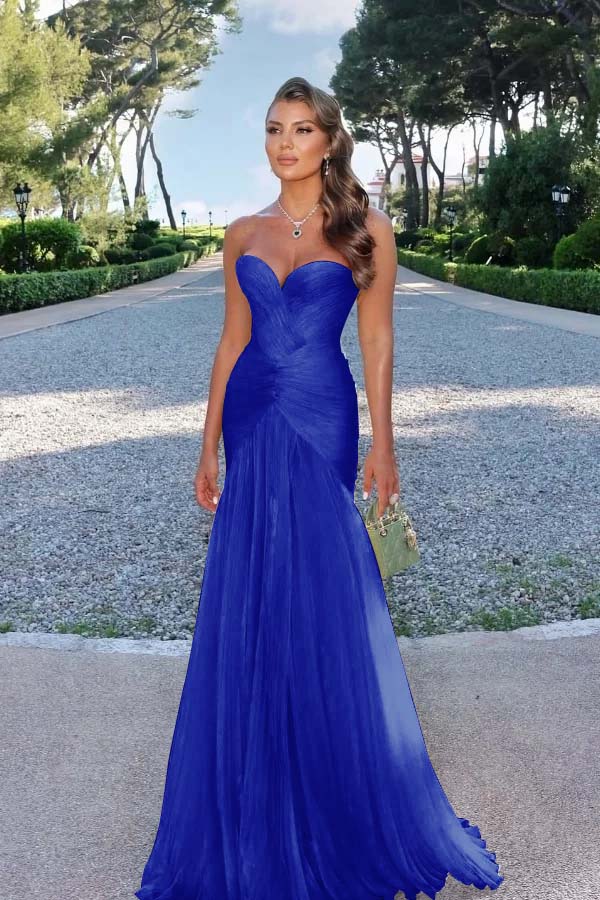 Strapless Sweetheart Sleeveless Long Prom Dress With Pleated JQ0100