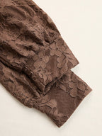 Elegant Brown Lace Front Slit Long Sleeve Maxi Dress