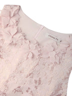 Pink Lace Jacquard 3D Floral Satin Crew Neck Sleeveless Sheath Maxi Dress