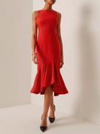 Red Sleeveless Mermaid Midi Dress