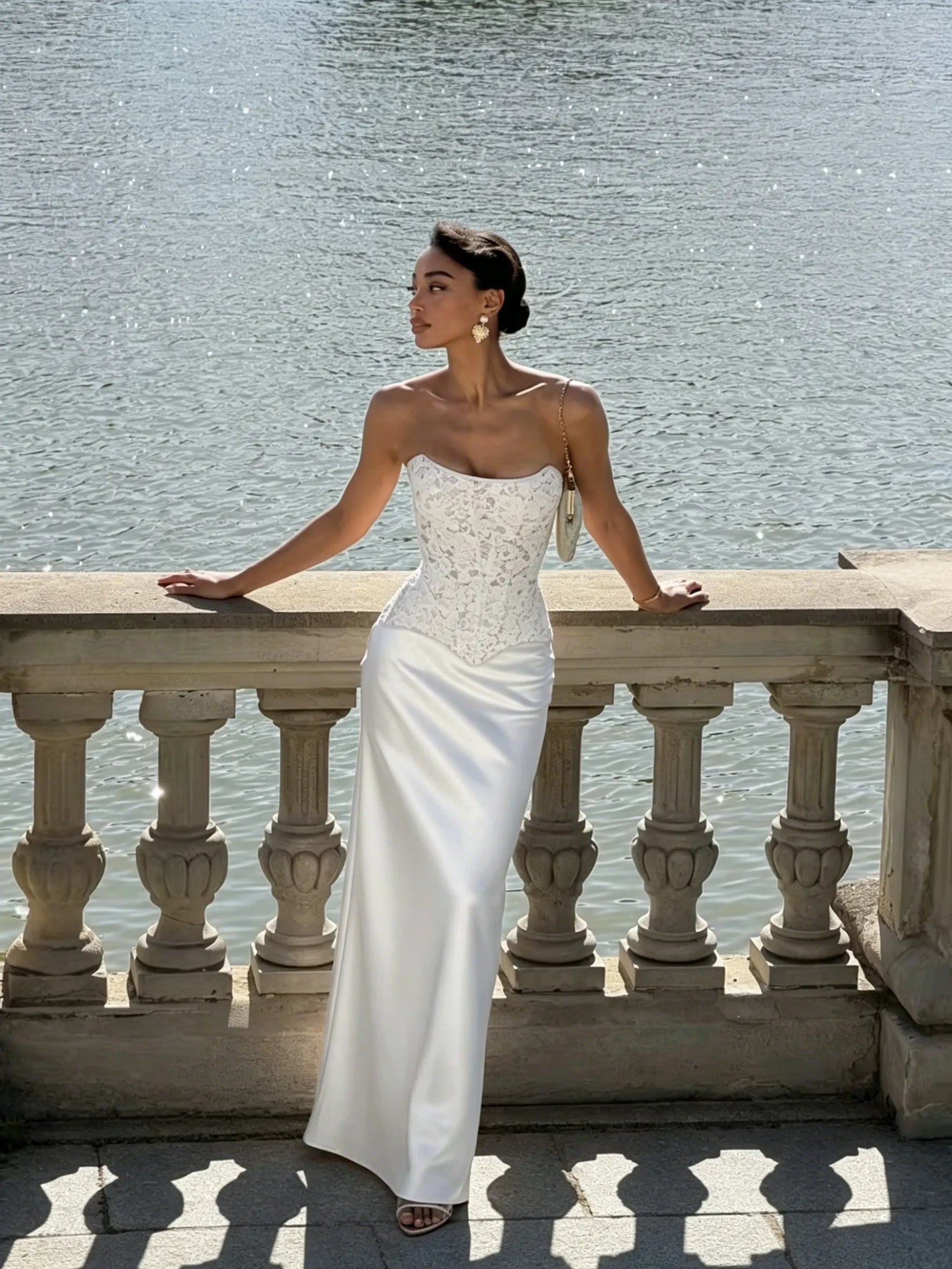 Cocoslly Strapless Sleeveless High Waist Long Prom Dress With Appliques | Pink Satin LX0113