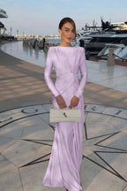 Chic Jewel Long Sleeves Mermaid Long Prom Dress With Pleated XJ0364