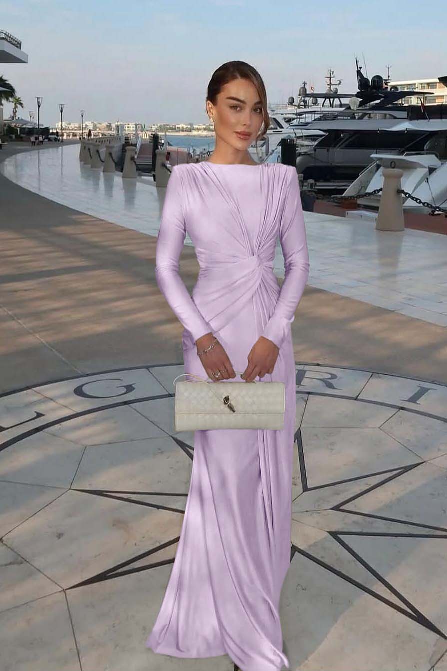 Chic Jewel Long Sleeves Mermaid Long Prom Dress With Pleated XJ0364