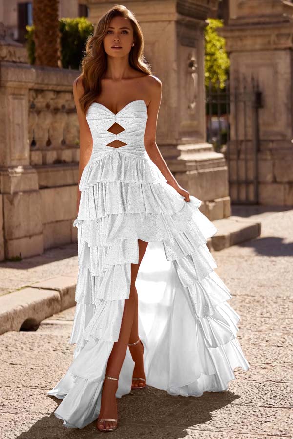Strapless Sleeveless Long Split Prom Dress With Pleated Beading WQ0129