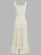 Off White Ruched Split Joint Knit Spaghetti Sleeveless Sheath Maxi Dress