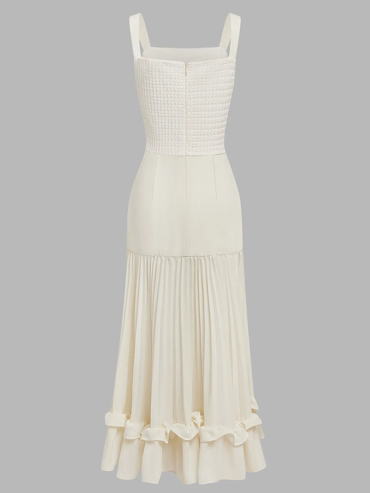Off White Ruched Split Joint Knit Spaghetti Sleeveless Sheath Maxi Dress