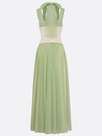 Green Chiffon V Neck Sleeveless A-Line Floor-length Gown Dress