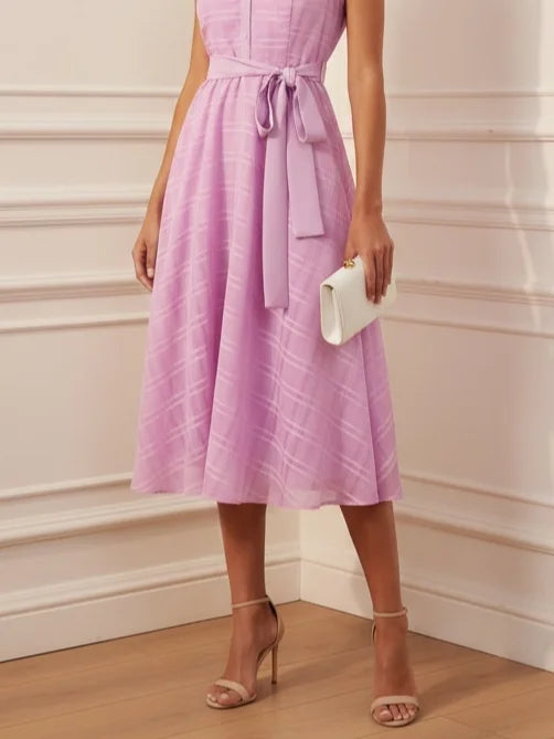 Lavender Purple Shirt Dress Shirt Collar Sleeveless A-Line Midi Dress