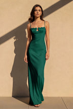 Cocoslly Spaghetti Straps Sleeveless High Waist Long Mermaid Prom Dress | Black Satin NW0254