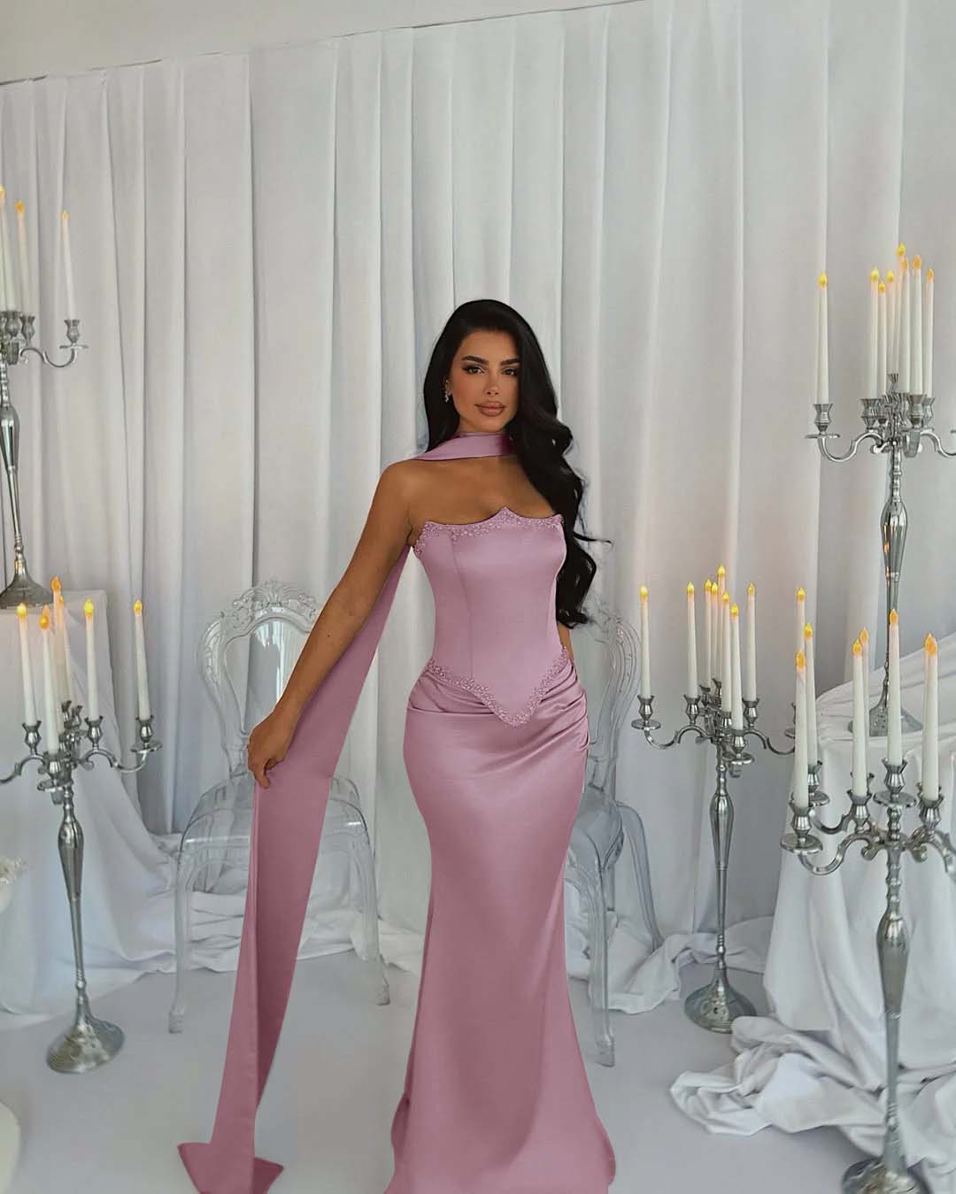 Strapless Sleeveless Long Mermaid Prom Dress With Beading Pleated YK0274