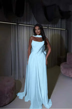 Cocoslly Strapless Sleeveless High Waist Long Prom Dress With Appliques And Scarf | Daffodil Chiffon YQ0072