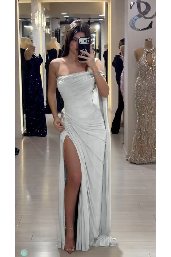 Cocoslly Sleeveless High Waist Long Prom Dress With Deep Split | Olive Green Chiffon CO0146