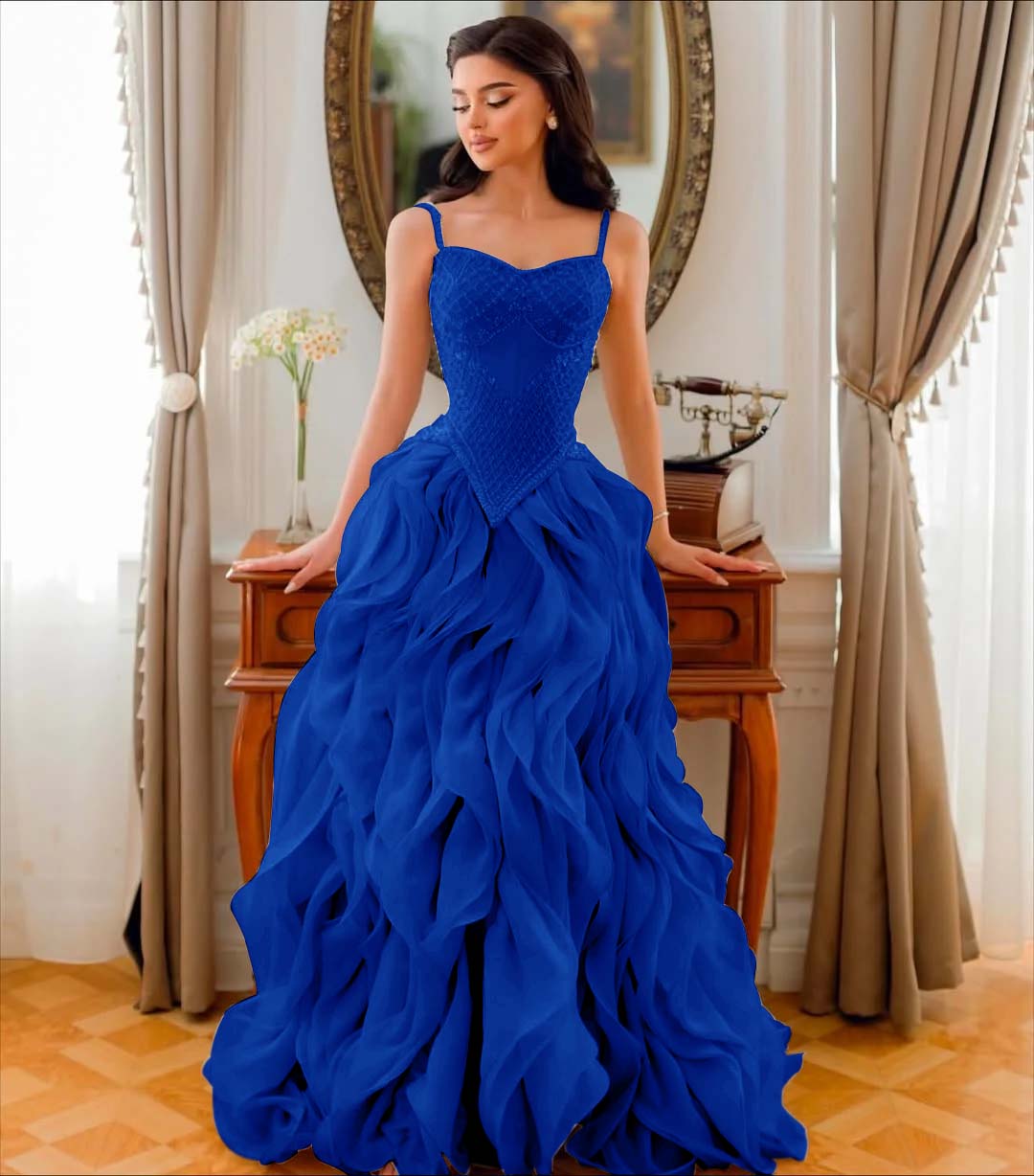 Tulle V-Neck Spaghetti Straps Strapless Sleeveless Long A-Line Prom Dress With Beadings And Pleated YK0761