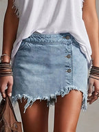 Western Retro Frayed Camel Denim Mini Skirt And Shorts