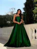 Chic Strapless Sleeveless Long A Line Prom Dress With Pleated YK0232