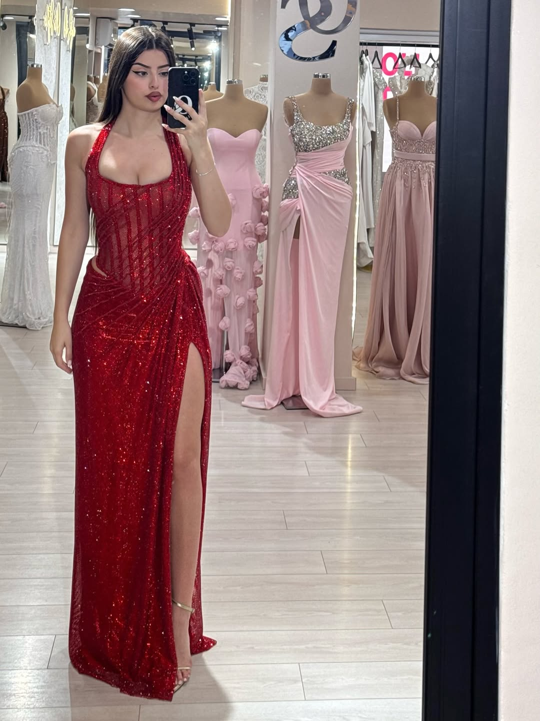 Sequins Halter Sleeveless Long Mermaid Prom Dress With Split YK0358