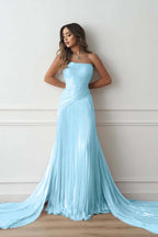 Chiffon Strapless Sleeveless Long Mermaid Prom Dress With Pleated And Ruffles WQ0461