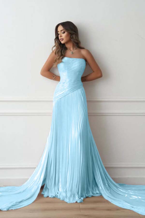 Chiffon Strapless Sleeveless Long Mermaid Prom Dress With Pleated And Ruffles WQ0461