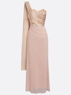 Pink 3D Floral Classic One Shoulder Sleeveless Sheath Floor-length Gown Dress