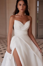 Cocoslly Strapless Sleeveless High Waist Long Prom Dress With Split | White Chiffon MS0738