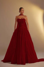 Strapless Sleeveless Long A Line Prom Dress With Pleated Beading WQ0308