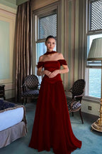 Stunning Off the Shoulder Sleeveless Long Prom Dress With Pleated WQ0225