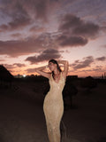 Cocoslly Wide Straps Sleeveless High Waist Long Mermaid Prom Dress With Sequins | Champage Sequins CO0057