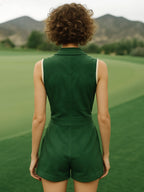 銆�24-hour shipping out銆慡uede Lapel Zipper Multi-Pocket Sleeveless Cropped Jumpsuit