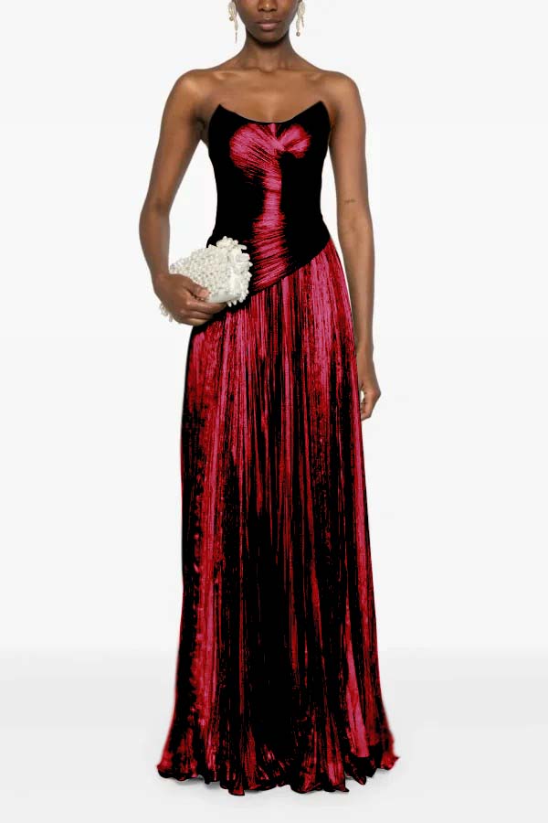 Chic Strapless Sleeveless Long Prom Dress With Ruffles Pleated WQ0236