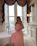 Cocoslly Wide Strapless Sleeveless High Waist Long Prom Dress With Pleated | Pink Satin LX0097