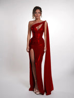 Cocoslly One Shoulder Sleeveless High Waist Long Prom Dress With Deep Split | Nude Sequins JZ0150