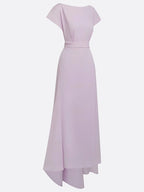 lavender Ruched Classic Boat Neck Cap Sleeve Raglan Sleeves Mermaid Floor-length Gown Dress