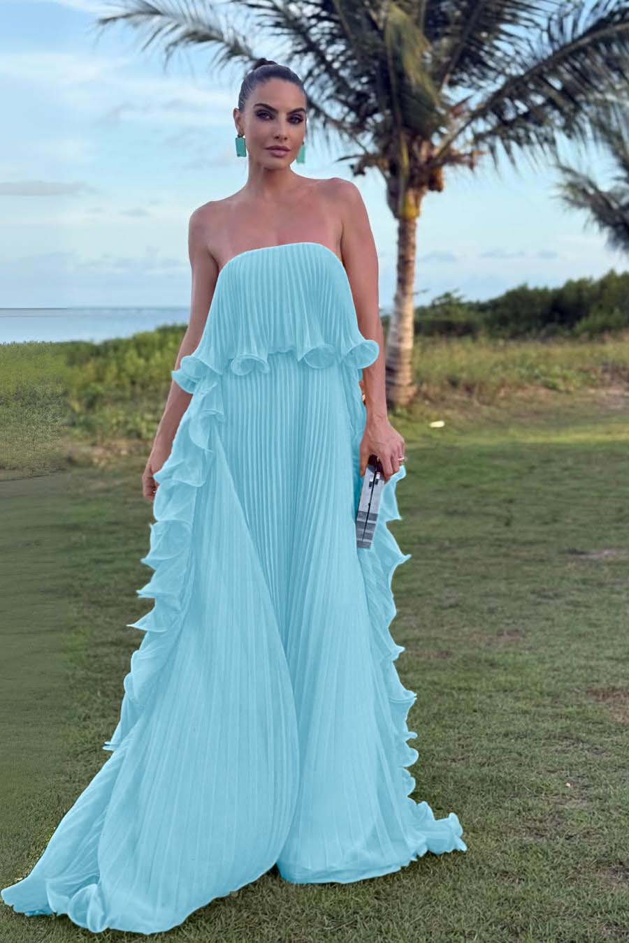 Charming Strapless Sleeveless Long Prom Dress With Pleated Ruffle WQ0065