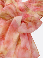 Pink Floral Bow Tulle V Neck Sleeveless A-Line Floor-length Gown Dress