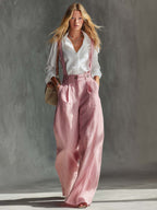 Versatile And Casual White Cotton-linen Shirt