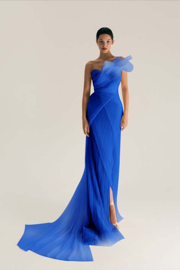 Asymmetric One Shoulder Sleeveless Long Pleated Mermaid Prom Dress With Split WQ0533