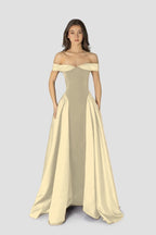 Cocoslly Off-The-Shoulder Sleeveless High Waist Long A Line Prom Dress | Regency Satin LR0426